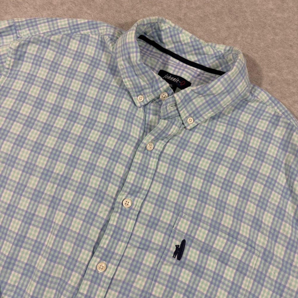 Johnnie-O Button Down Shirt Mens XL‎ Blue Green Plaid  Cotton